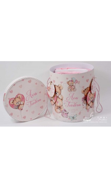 Trusou de botez cu ursuleti roz si inimioare Teddy Bear Pink Hearts 9